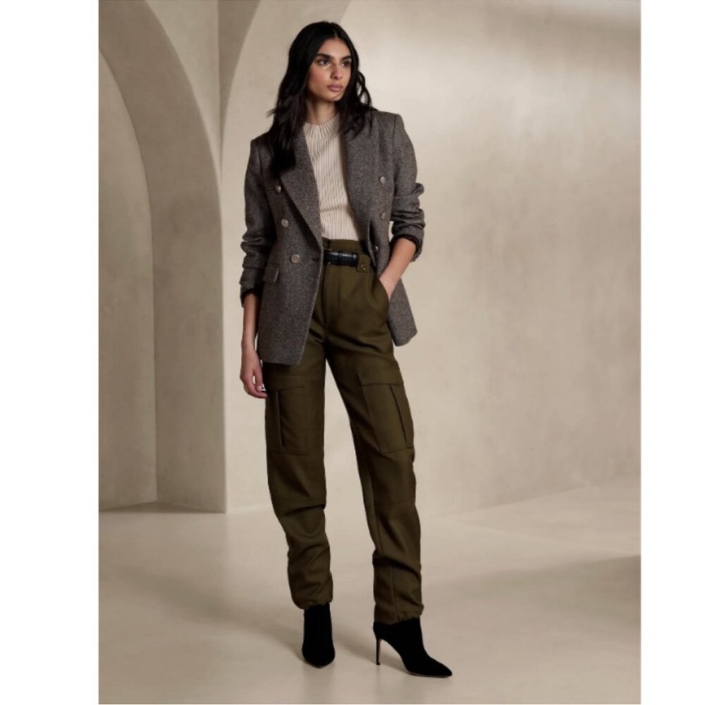 Banana Republic Lido Wool Carago Pant Size 18 Olive Green Office High Rise NEW